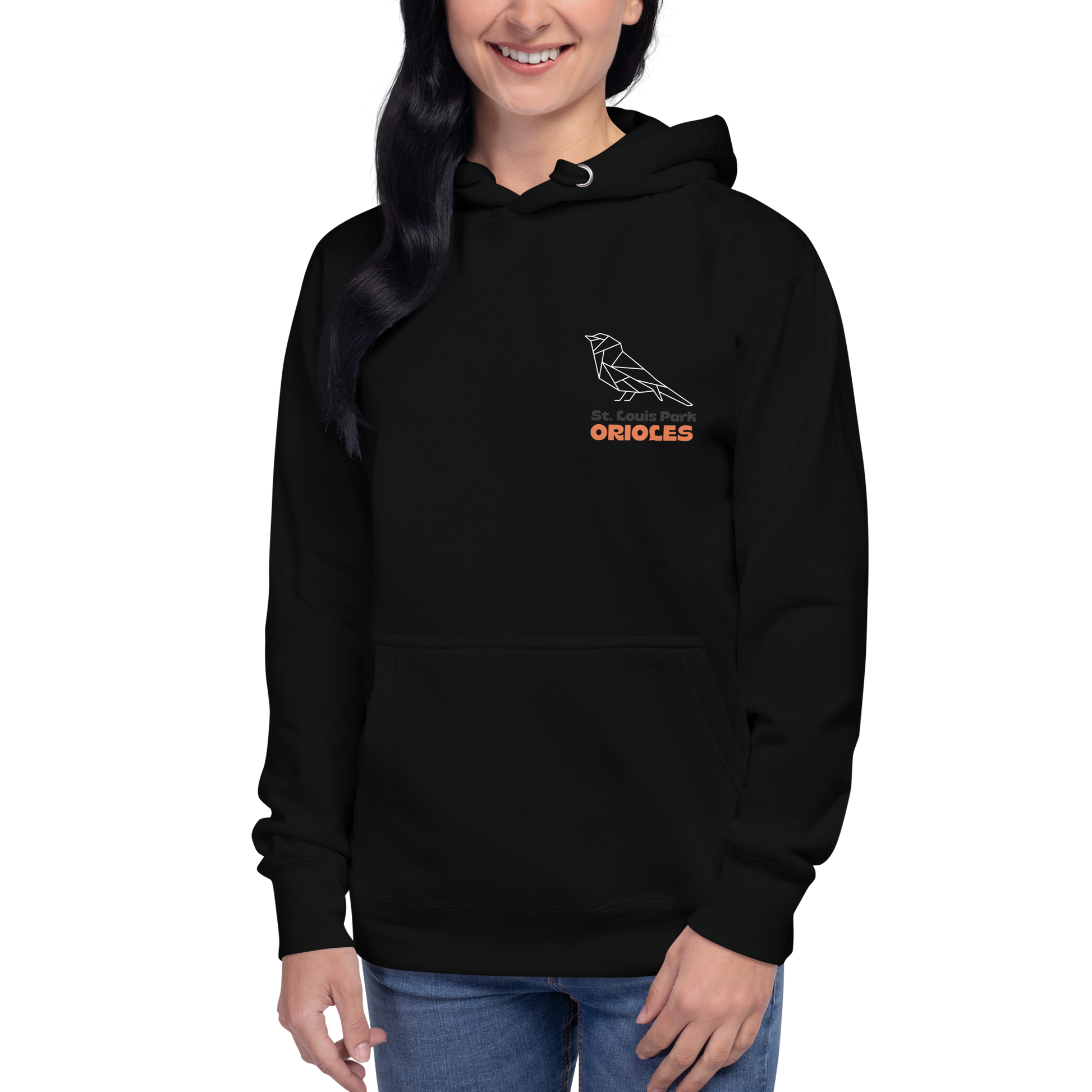 Black Hoodie St. Louis Park Orioles Geometric Design on back