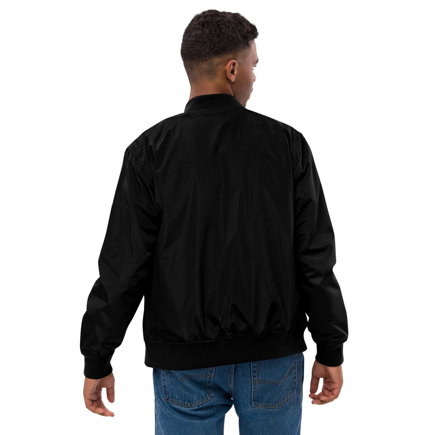 Black Recycled Bomber Jacket for St. Louis Park Orioles Schools with Orange Park Embroidery G