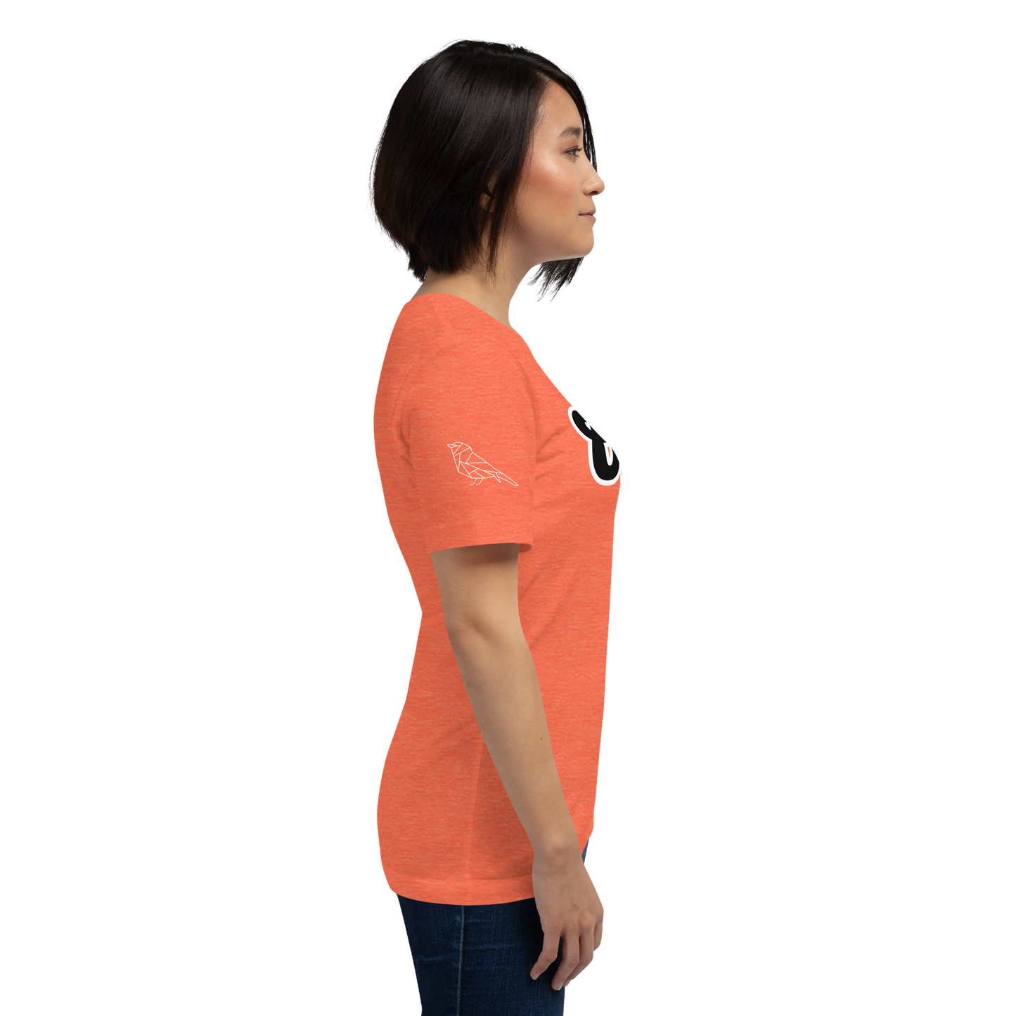 Heather Orange St. Louis Park Orioles Park T shirt with geometric white bird on sleeve