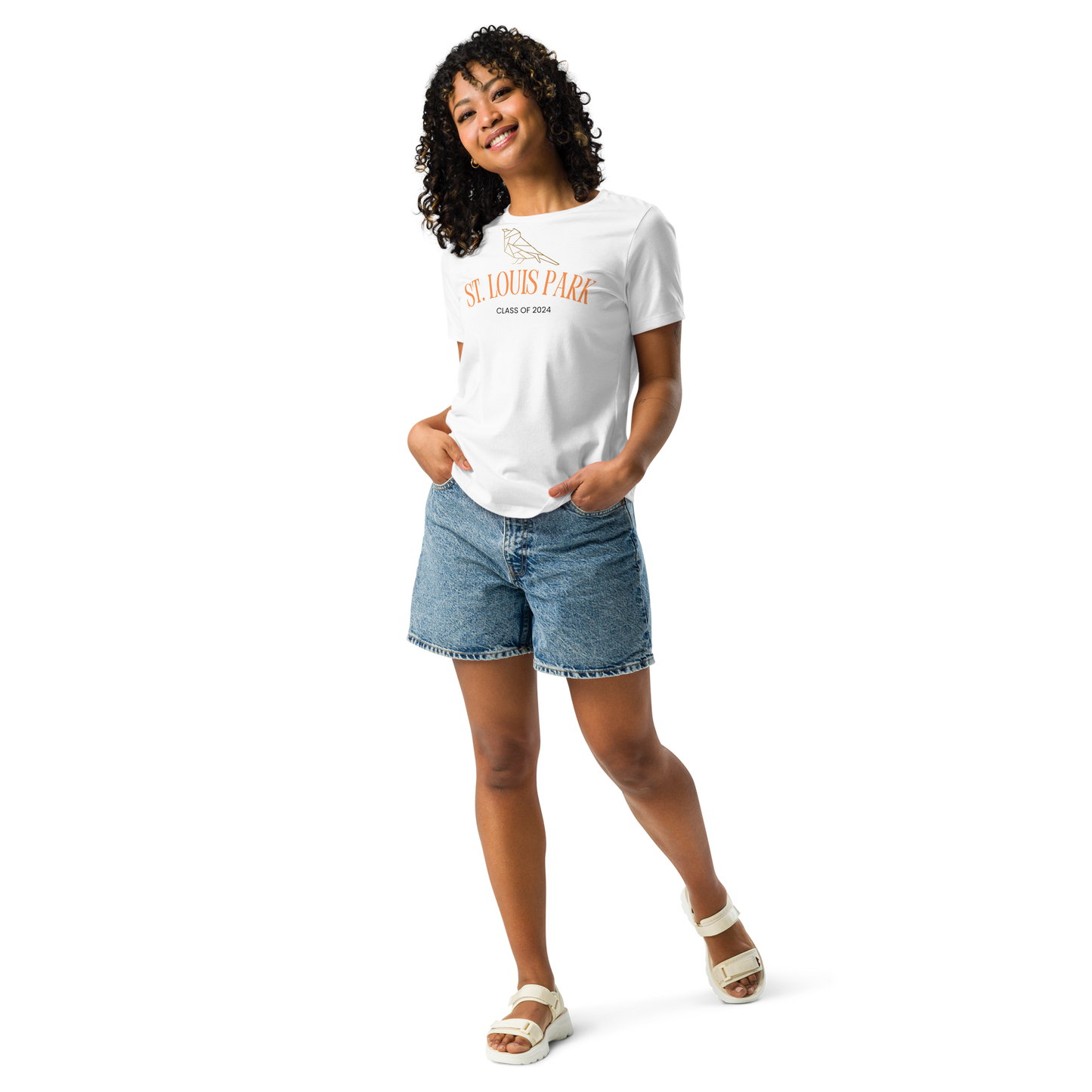 relaxed white t shirt womens st louis park orioles class of 2024 geometric