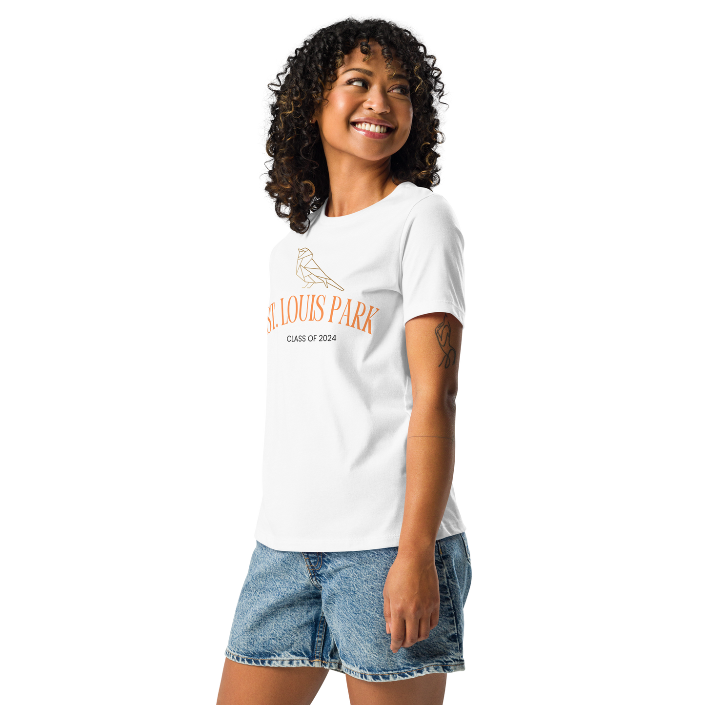 relaxed white t shirt womens st louis park orioles class of 2024 geometric