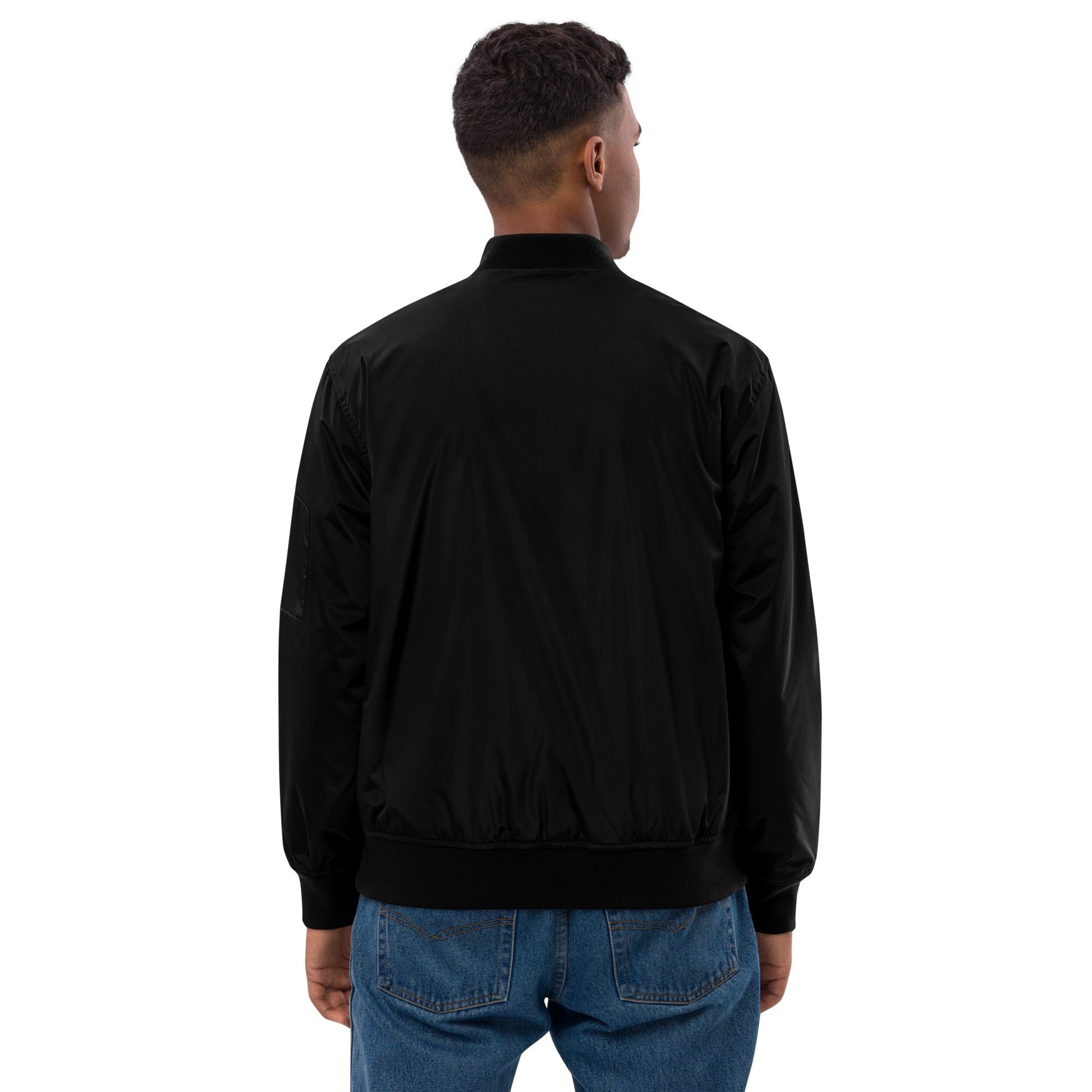 Black Recycled Bomber Jacket for St. Louis Park Orioles Schools with Orange Park Embroidery B