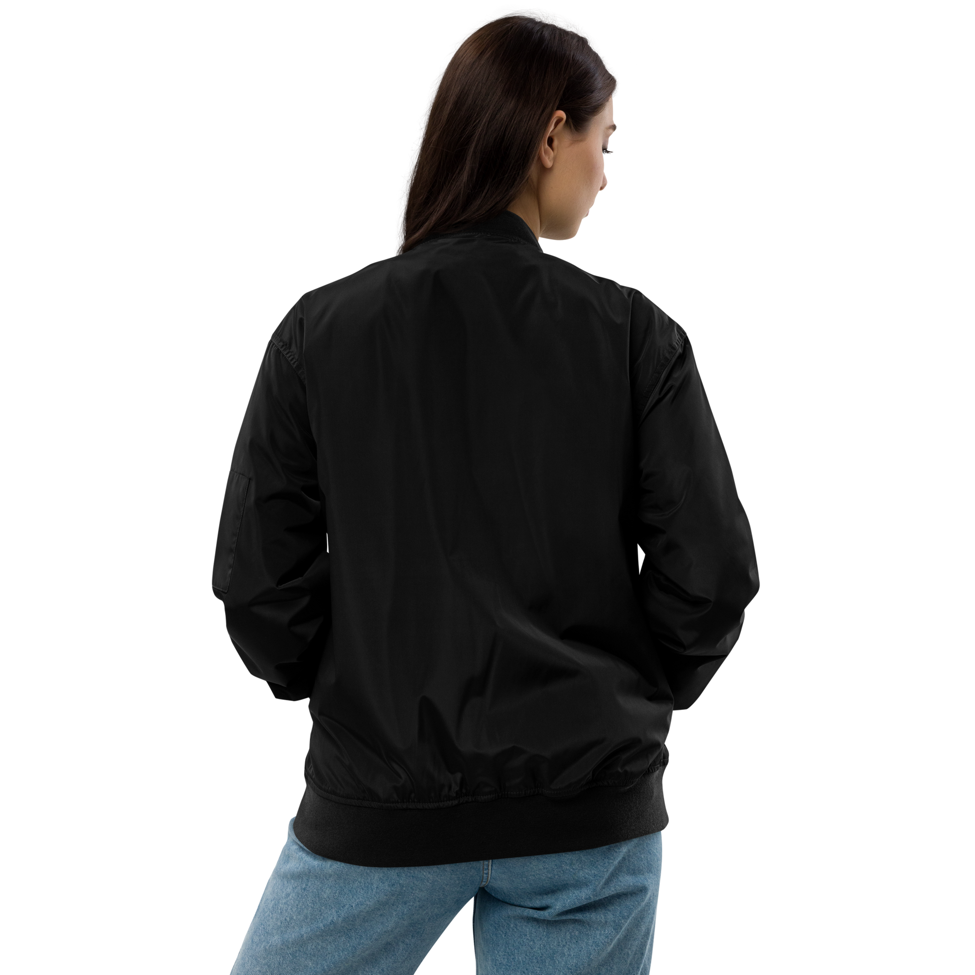 Black Recycled Bomber Jacket for St. Louis Park Orioles Schools with Orange Park Embroidery D