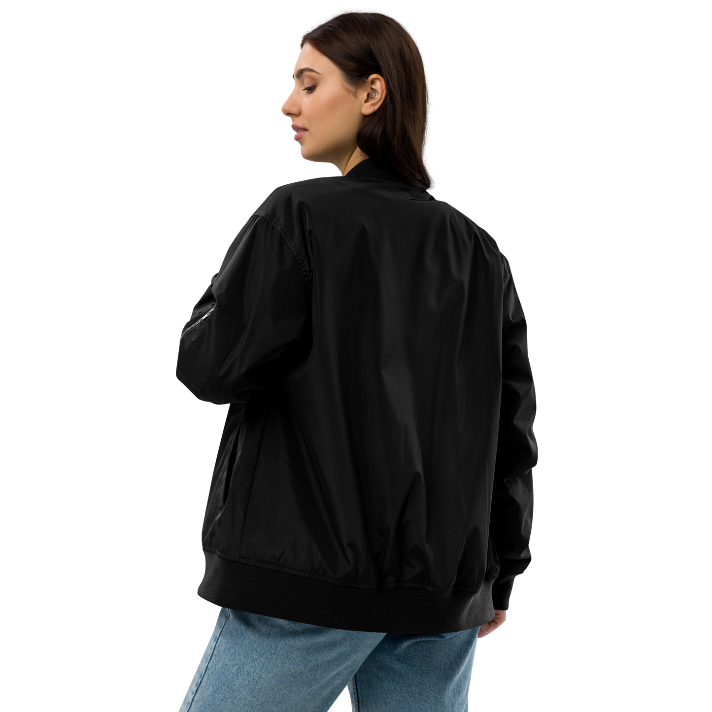 Black Recycled Bomber Jacket for St. Louis Park Orioles Schools with Orange Park Embroidery E