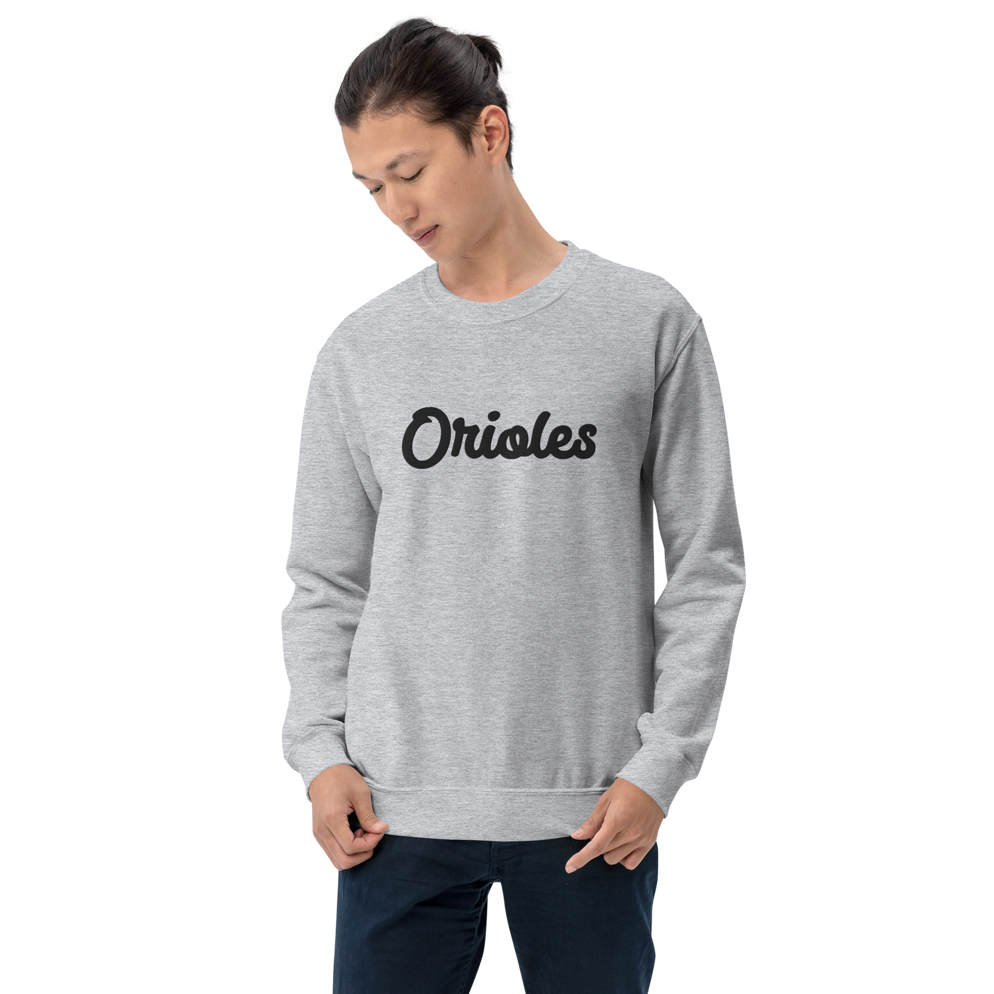 Gray St. Louis Park Orioles Gray Sweatshirt Embroidered Orioles working  Crew Neck Unisex