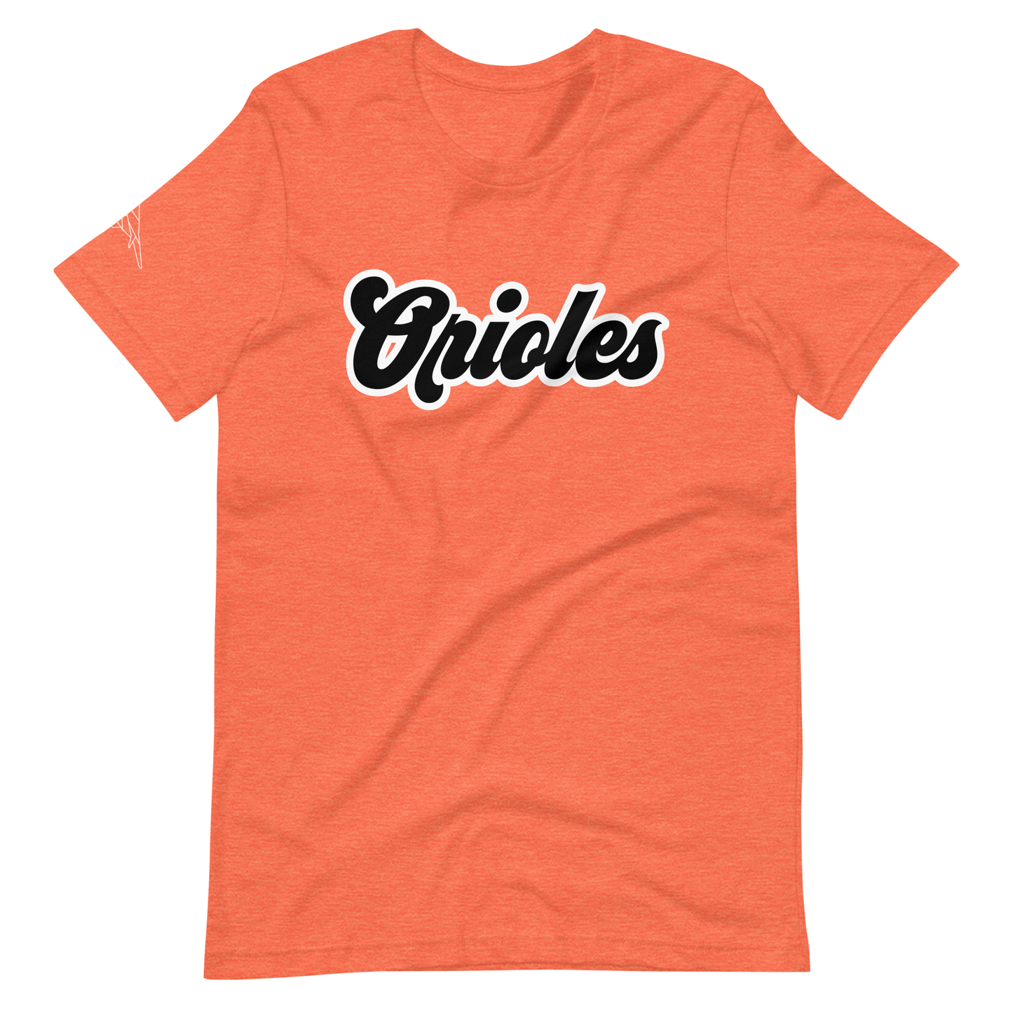 Heather Orange St. Louis Park Orioles Park T shirt with geometric white bird on sleeve