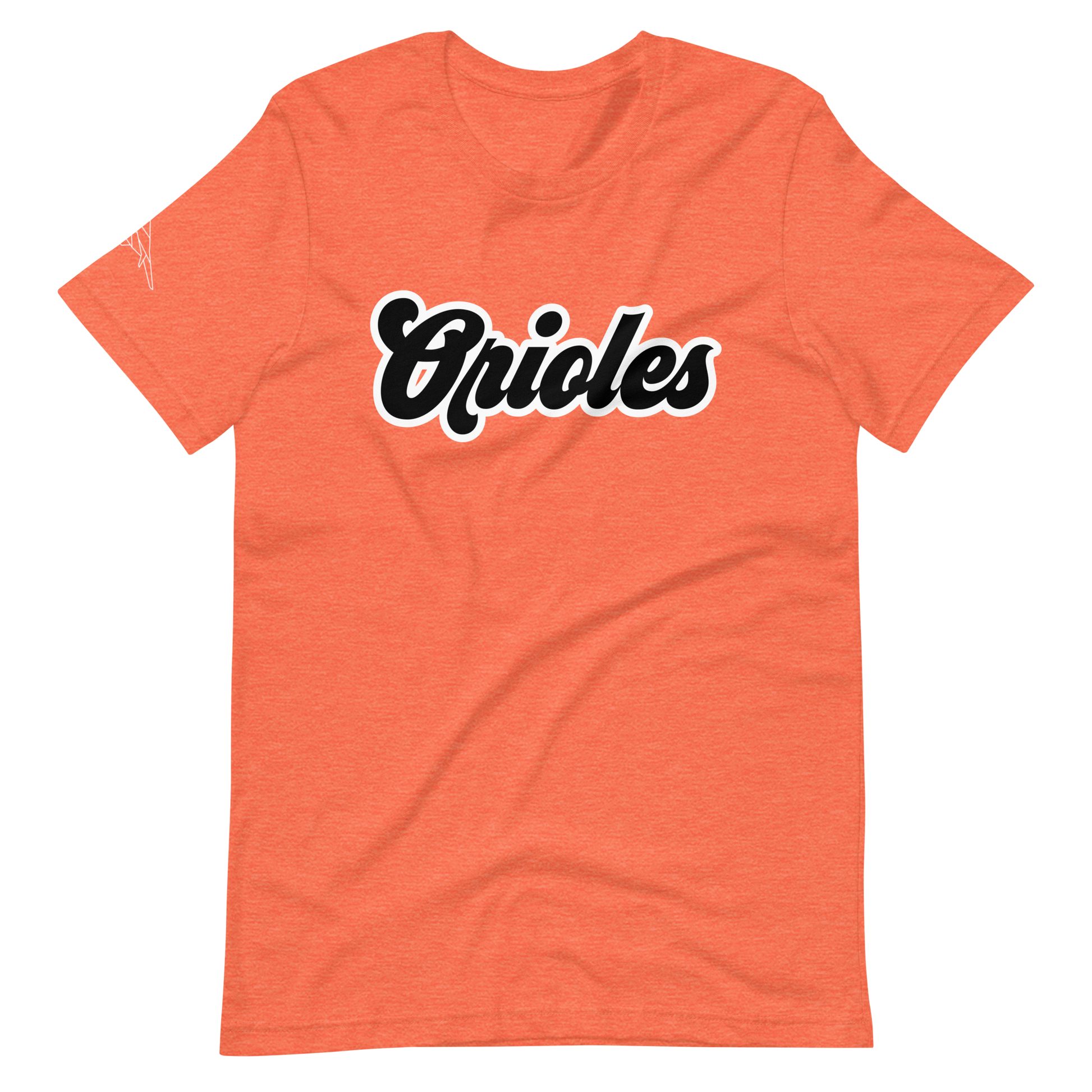 Heather Orange St. Louis Park Orioles Park T shirt with geometric white bird on sleeve