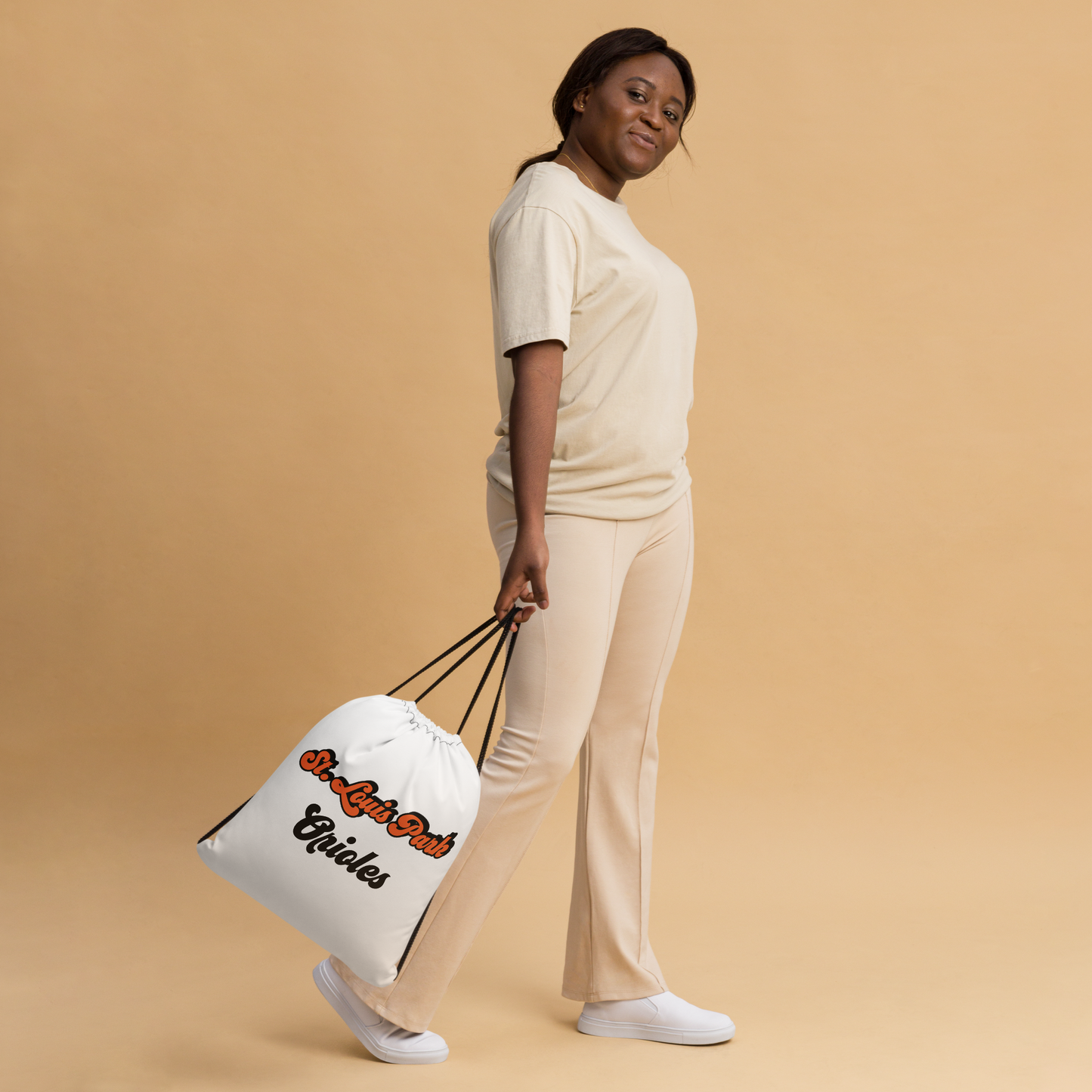 St. Louis Park Orioles Drawstring White Bag