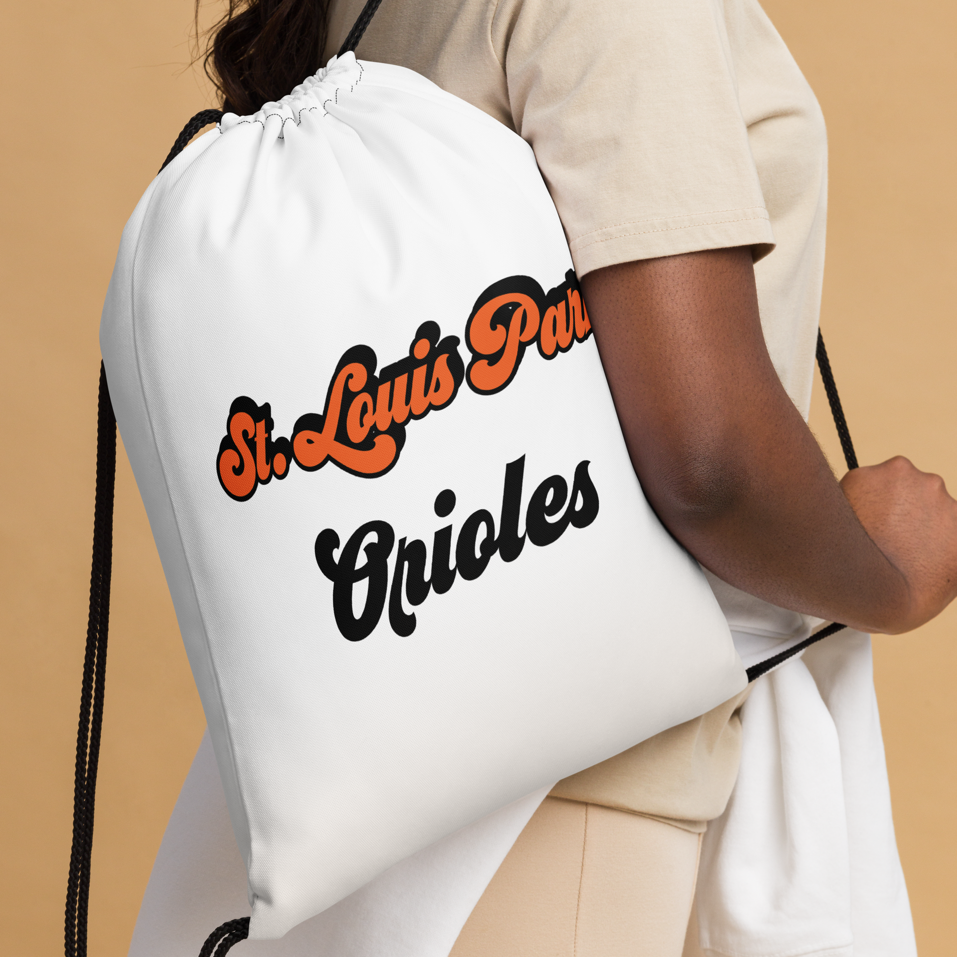 St. Louis Park Orioles Drawstring White Bag